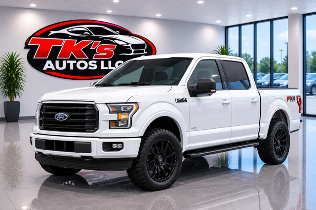 White Ford F-150 pickup truck on the lot